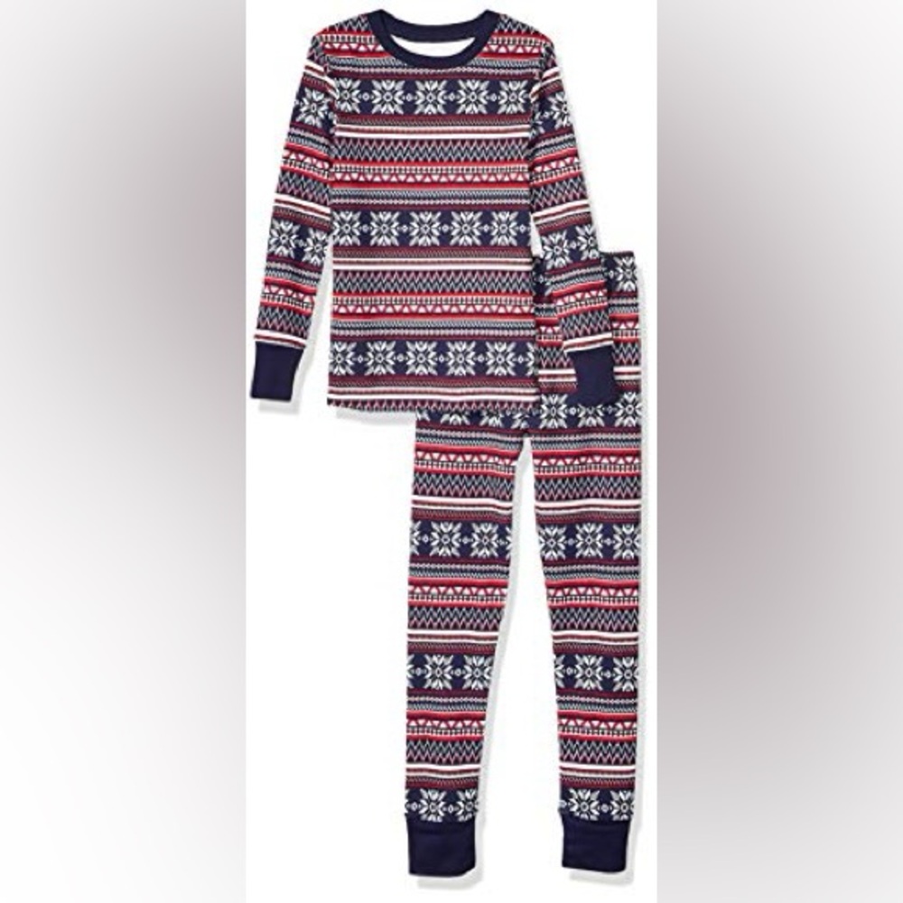 Amazon Essentials Kids Snowflake Pajama Set - Navy and Red